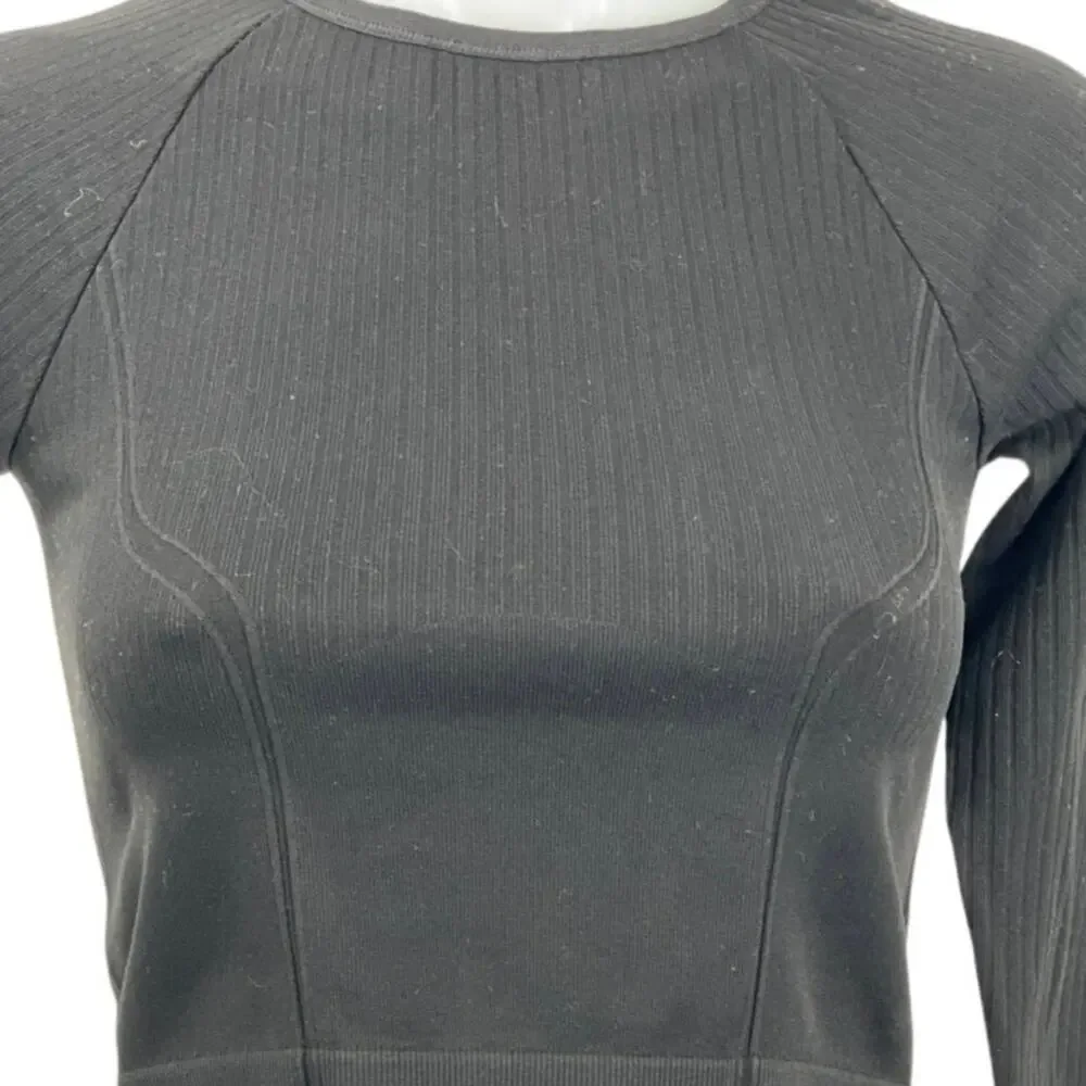 H&M Move Womens Black Seamless Long Sleeve Yoga Workout Athletic Crop Top Size S